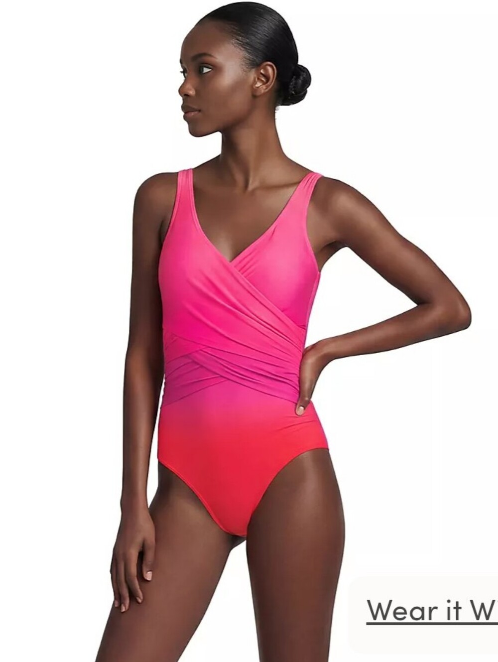NWT Lands End Slendersuit Wrap One Piece Swimsuit 14 Summer UPF 50 Compression